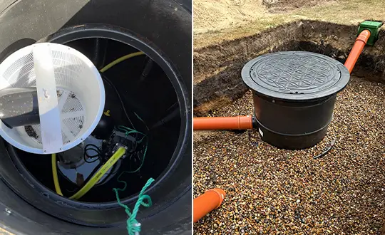 Zisterne eingebaut Zisterne im Boden verbaut mit Filter und Abdeckung
